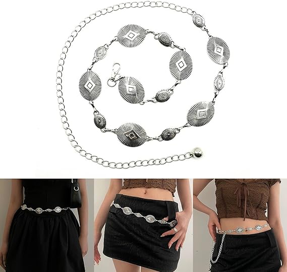 Silver Geometric Disc Chain Belt
