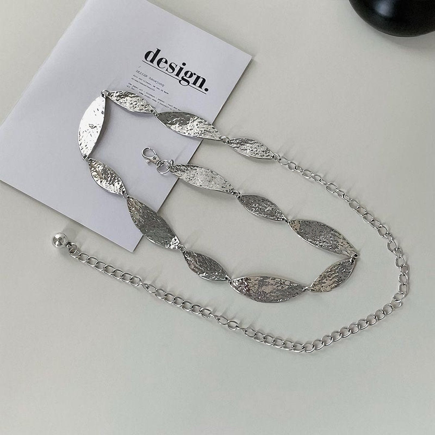 Textured Leaf Link Silver Waist Chain