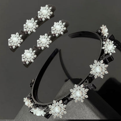 Elegant Pearl Floral Embellished Hairband & Clip Set
