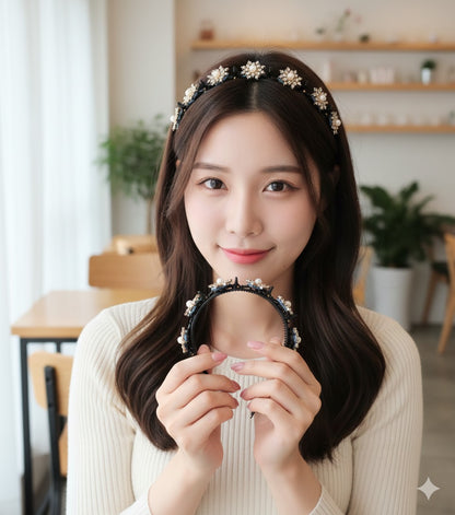 Elegant Pearl Floral Embellished Hairband & Clip Set