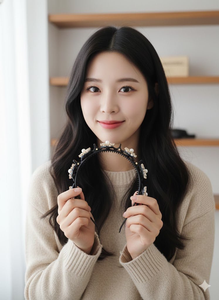 Elegant Pearl Floral Embellished Hairband & Clip Set