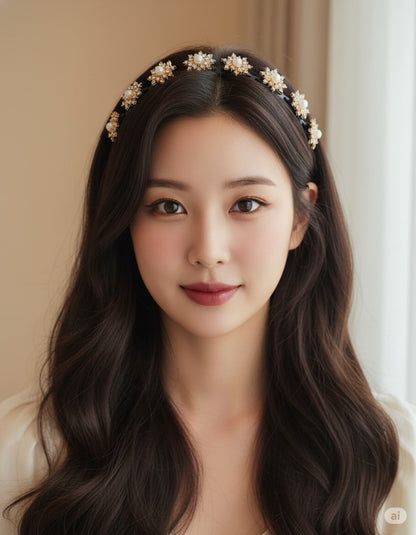 Elegant Pearl Floral Embellished Hairband & Clip Set