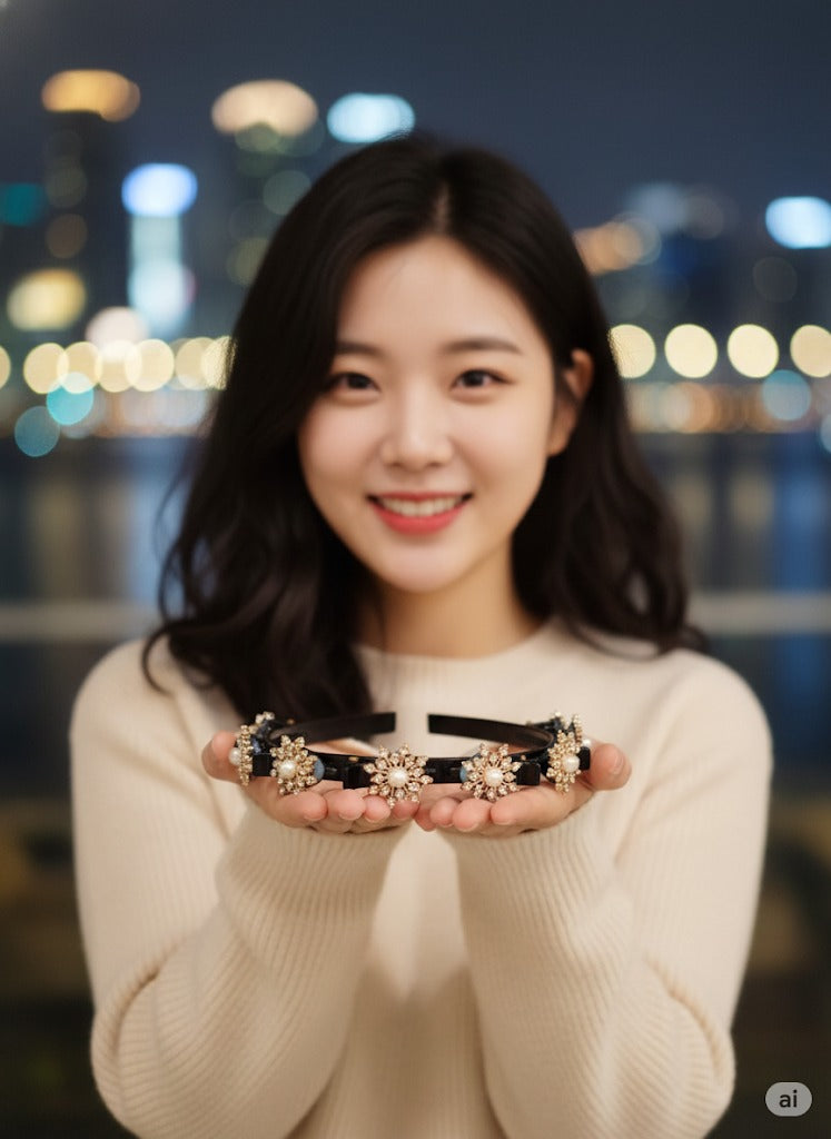 Elegant Pearl Floral Embellished Hairband & Clip Set