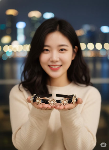 Elegant Pearl Floral Embellished Hairband & Clip Set