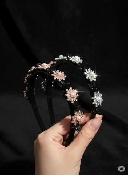 Elegant Pearl Floral Embellished Hairband & Clip Set