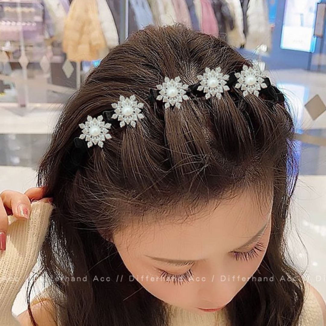 Elegant Pearl Floral Embellished Hairband & Clip Set
