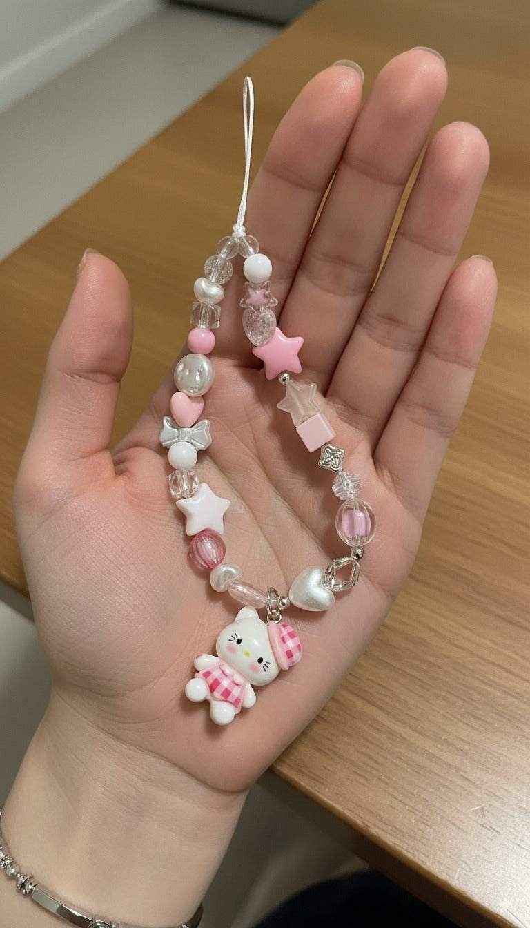 Cute Beaded Phone Charm & Wrist Strap