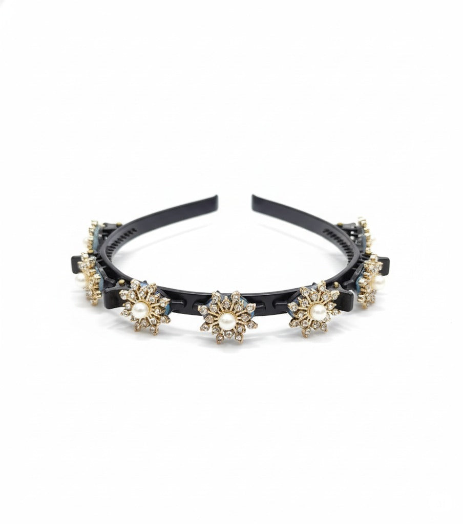 Elegant Pearl Floral Embellished Hairband & Clip Set