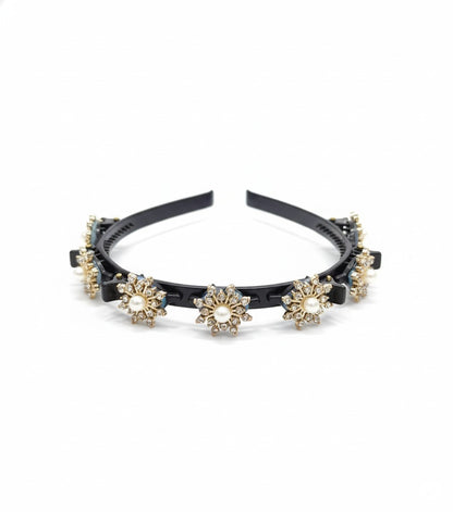 Elegant Pearl Floral Embellished Hairband & Clip Set