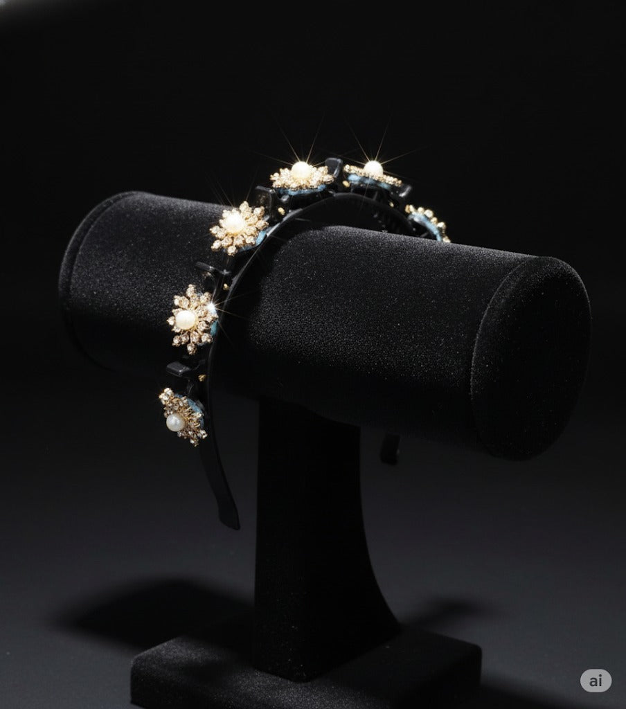 Elegant Pearl Floral Embellished Hairband & Clip Set