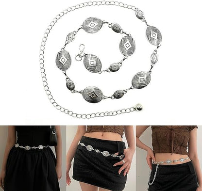 Silver Geometric Disc Chain Belt