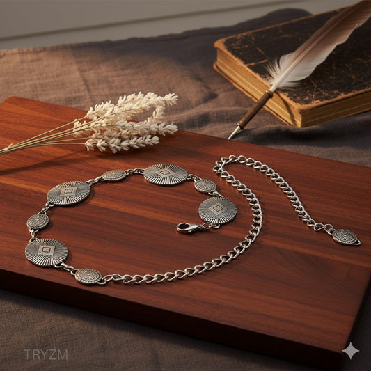 Silver Geometric Disc Chain Belt