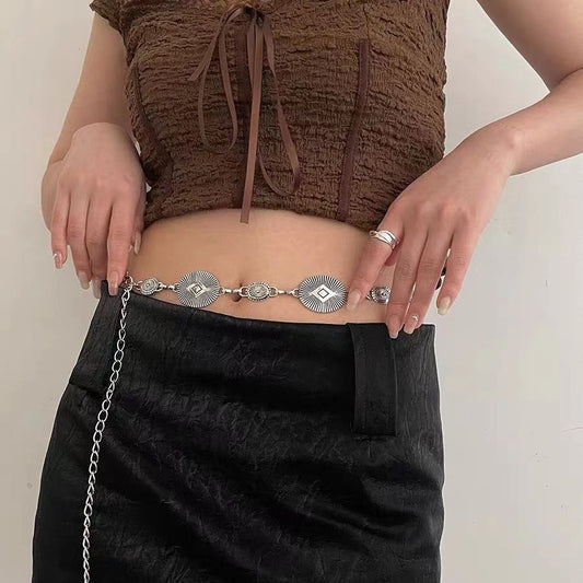 Silver Geometric Disc Chain Belt