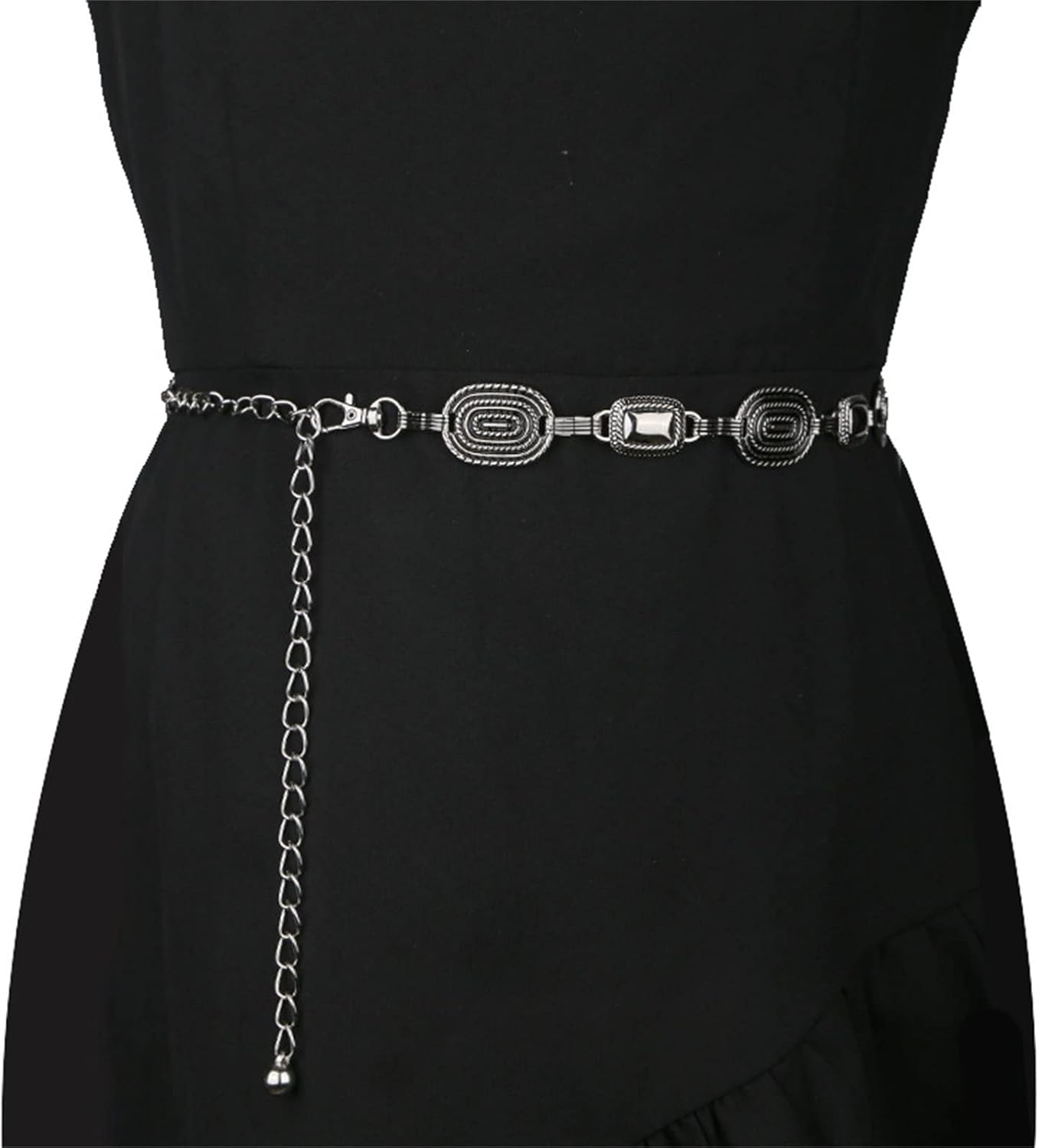 Silver Oval Stone Chain Belt