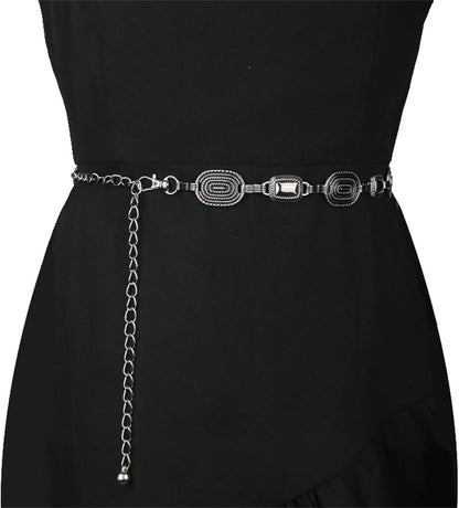 Silver Oval Stone Chain Belt