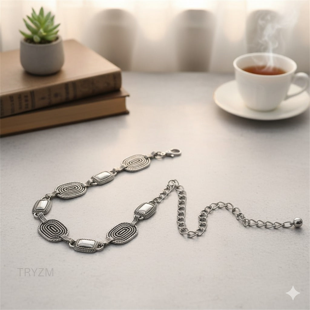 Silver Oval Stone Chain Belt