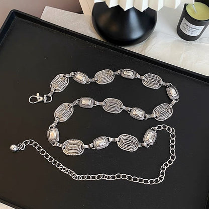 Silver Oval Stone Chain Belt