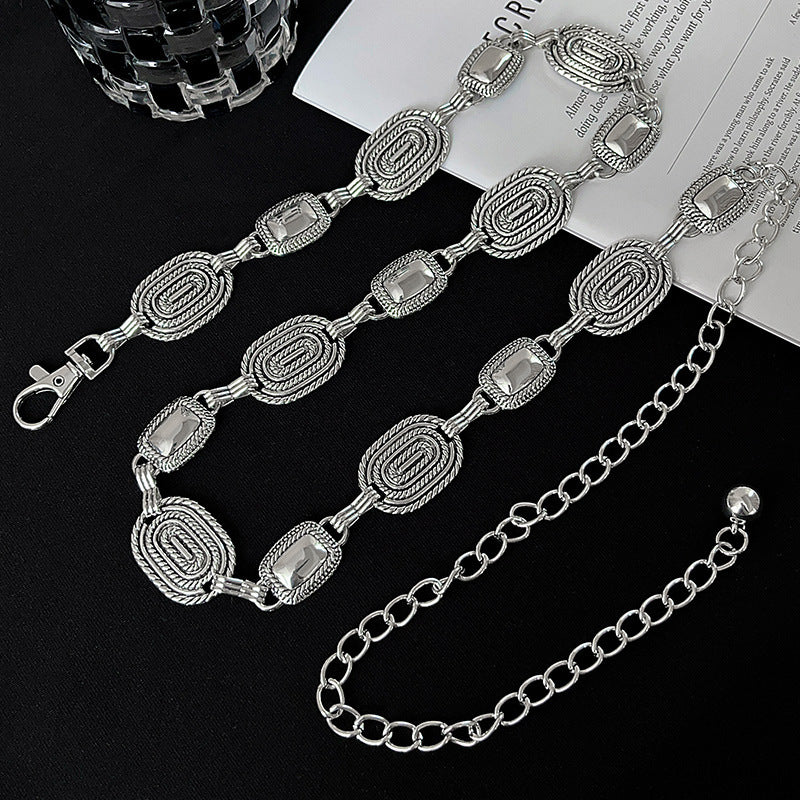 Silver Oval Stone Chain Belt