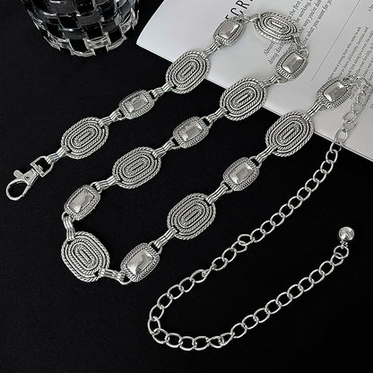 Silver Oval Stone Chain Belt