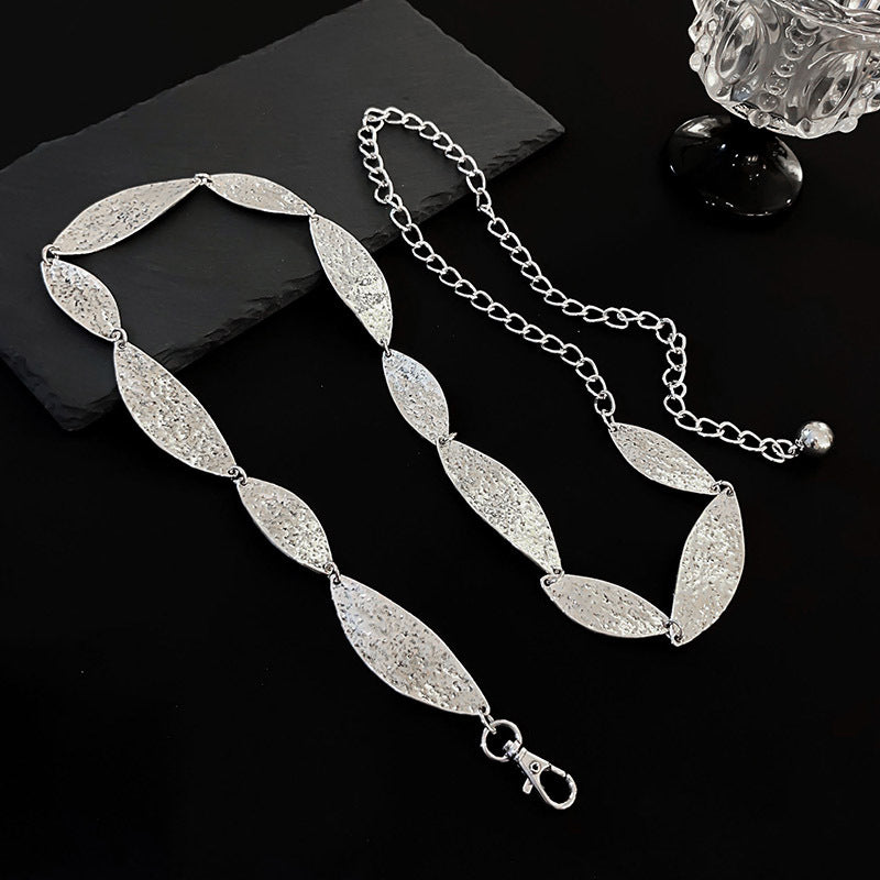 Textured Leaf Link Silver Waist Chain