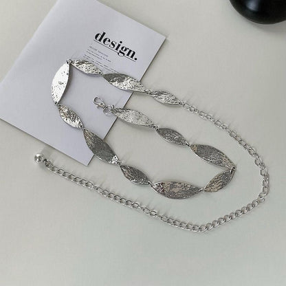 Textured Leaf Link Silver Waist Chain